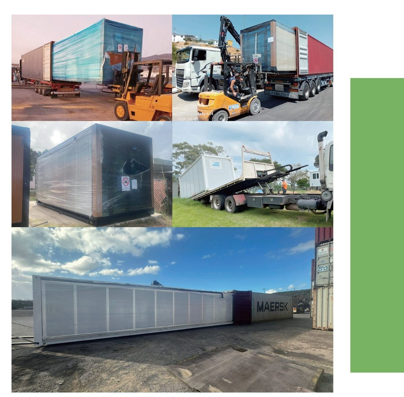 Folded units loaded into containers and trucks