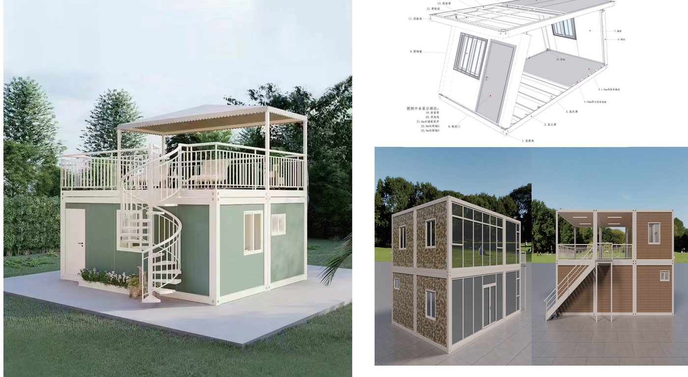 Two-storey modular buildings with stairs and terraces