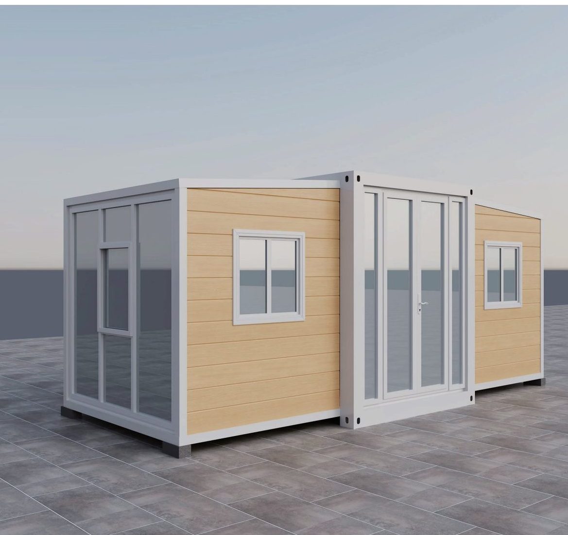 10ft expandable container house, light wood cladding