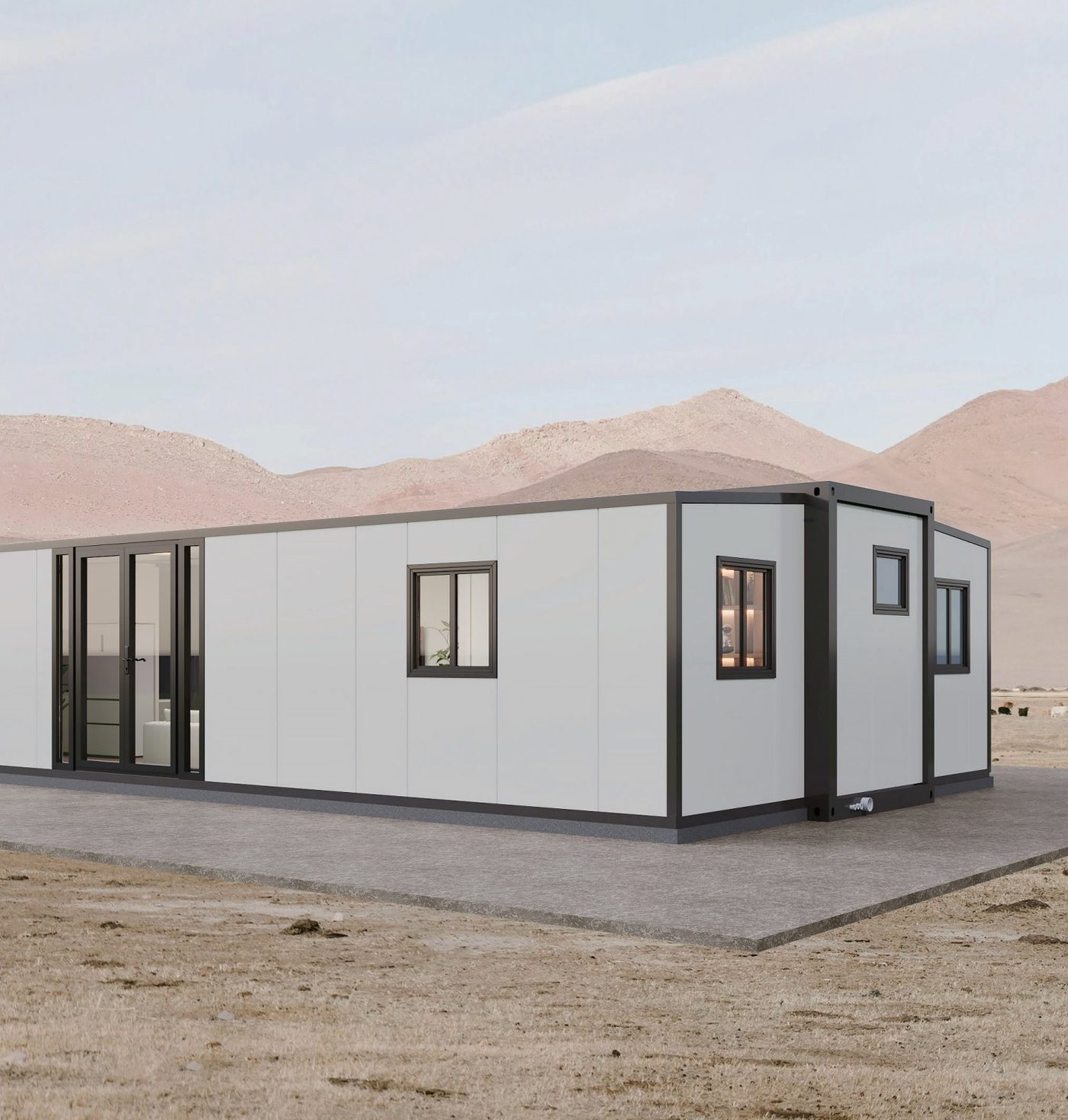 40ft expandable container house deployed in a desert camp