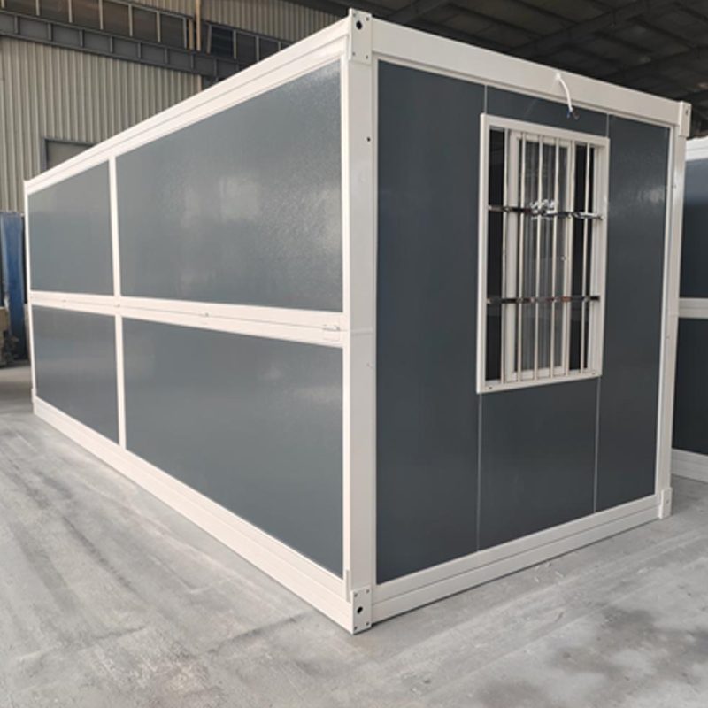 Grey body white frame folding cabin