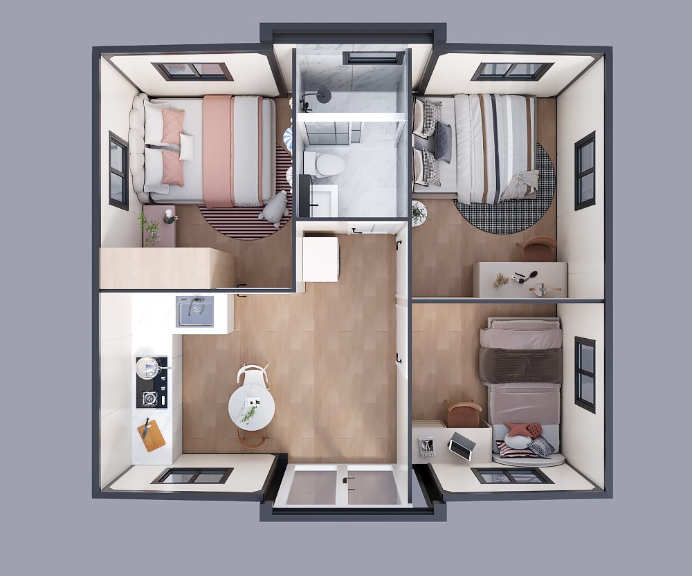20ft two-bedroom layout