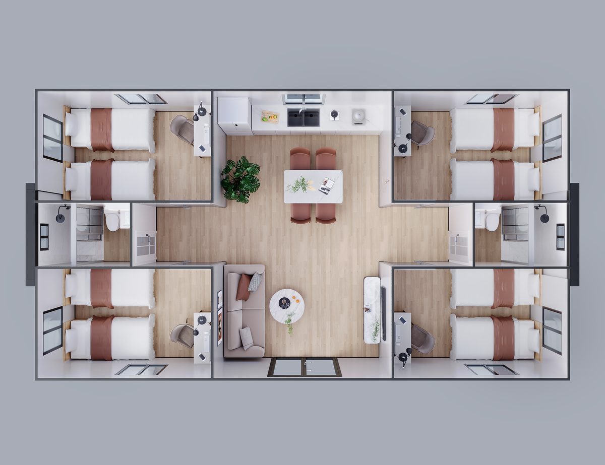 40ft four-bedroom two-bathroom layout
