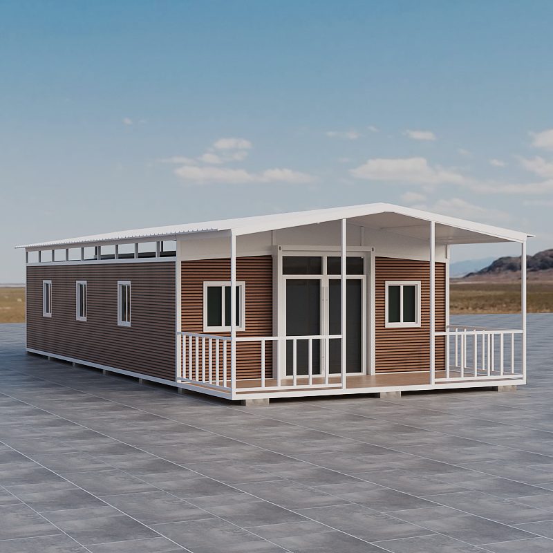White and wood villa expandable, side view