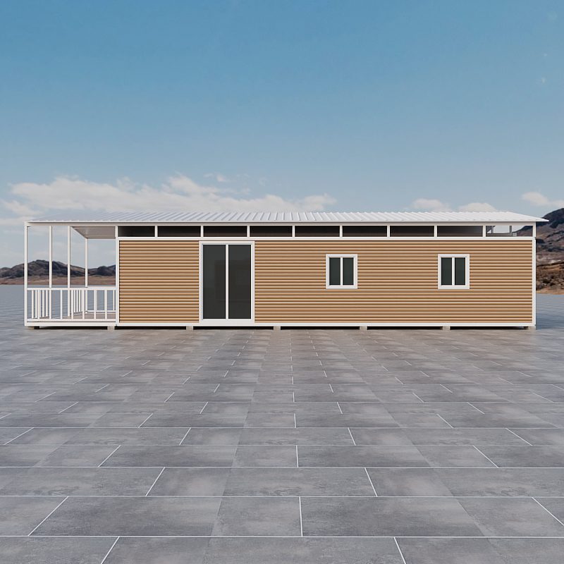 Warm brown villa expandable, porch angle